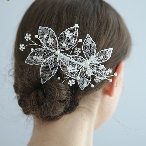 NEW Bride Lace Floral Bling Flower Comb Headpiece